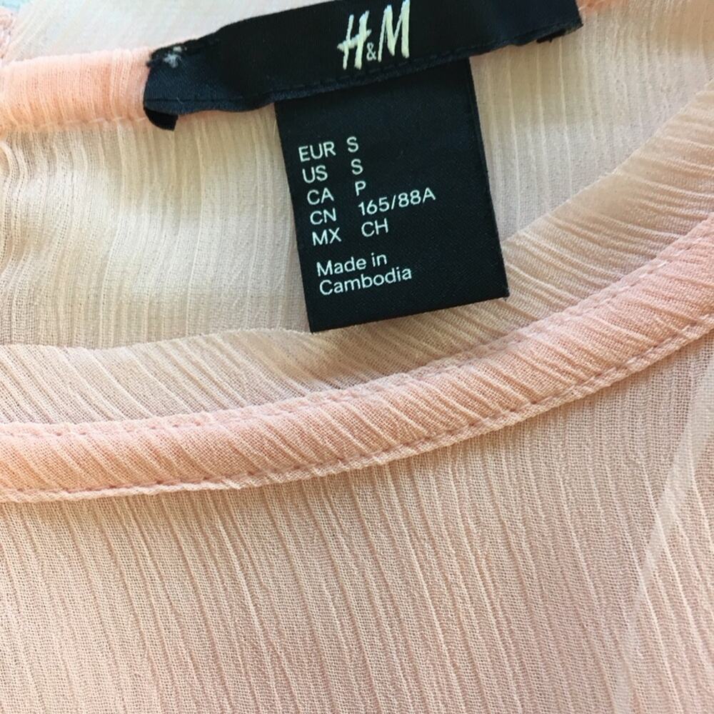 H&M Pink Peach Gauzy Yoke Short Sleeve Top Back Zip - Picture 10 of 16